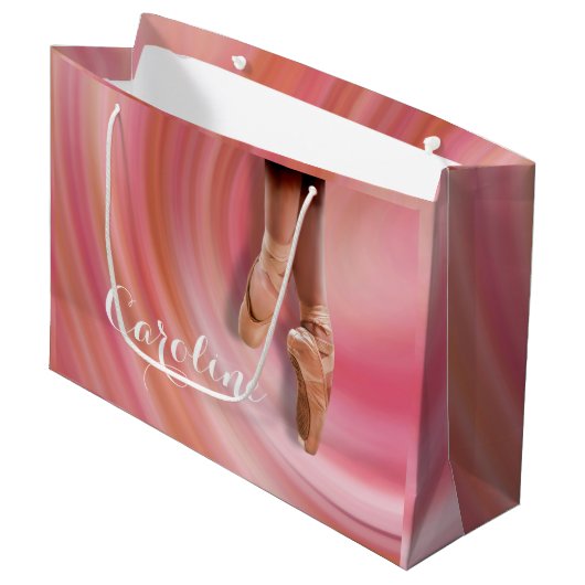Balletdanser in tenen schoenen met naam large cadeautasje (Voorkant Gekanteld)