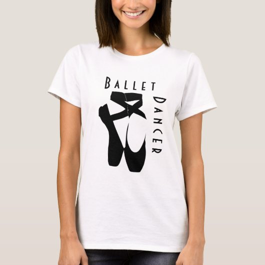 Balletdanser met zwarte balletschoenen en gekleurd t-shirt (Voorkant)