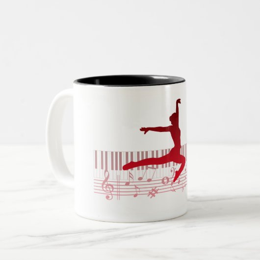 Balletdanser op een toetsenbord tweekleurige koffiemok (Voorkant links)
