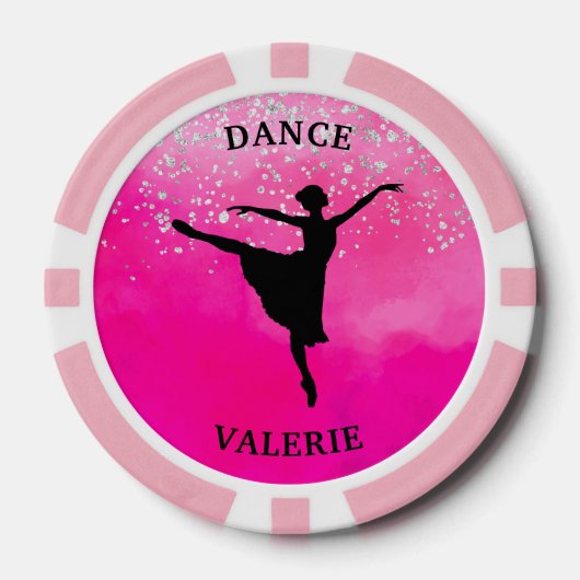 Balletdanser Silhouet Roze Watercolor Ontwerp Poker Chips (Voorkant)