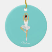 Balletdanser wit gekleed op blauwgroen turquoise keramisch ornament (Voorkant)