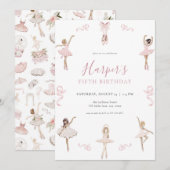 Balletdanseres Ballerina Verjaardagsfeestje Uitnod Kaart (Voorkant / Achterkant)