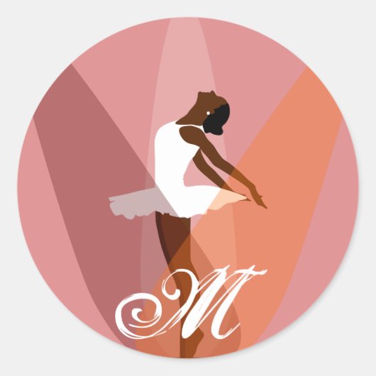 balletdanseres monogram zwarte ballerina ronde sticker (Voorkant)