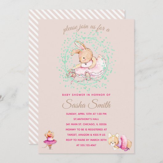 Balletdieren Baby shower Kaart (Voorkant / Achterkant)