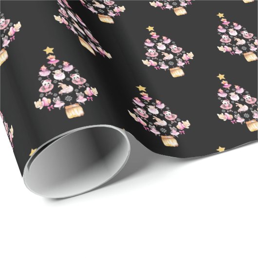 Balletdieren Ballerina kerstboom Cadeaupapier (Rol Hoek)