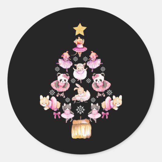 Balletdieren Ballerina kerstboom Ronde Sticker (Voorkant)