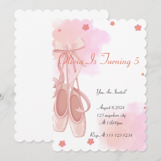BALLETJES VERJAARDAGSUITNODIGING VOOR MEISJES KAART (Voorkant / Achterkant)