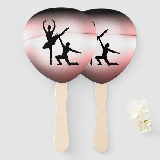 Balletkoppel Danst Met Roze Accent Handwaaier (Voorkant en achterkant)