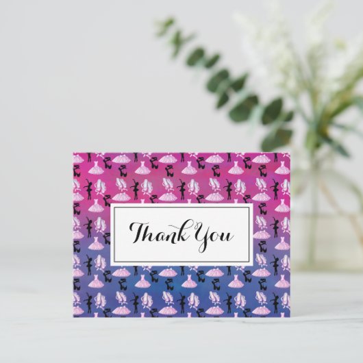 Balletpatroon op roze en blauwe verloop briefkaart (Staand voorkant)