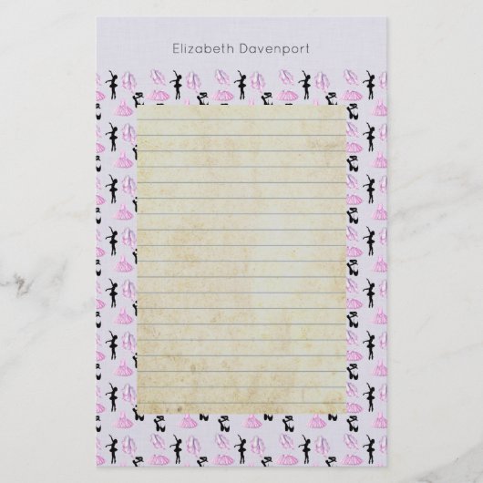 Balletpatroon op roze en blauwe verloop briefpapier (Voorkant)