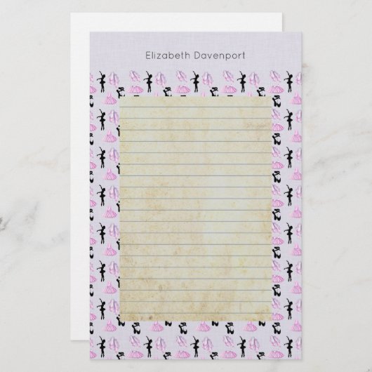 Balletpatroon op roze en blauwe verloop briefpapier (Voorkant / Achterkant)