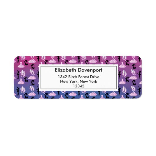 Balletpatroon op roze en blauwe verloop etiket (Voorkant)