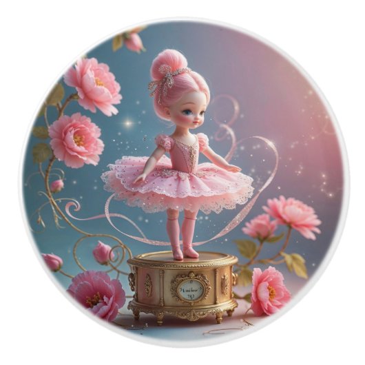  balletpop op muziekdoos keramische knop (Voorkant)