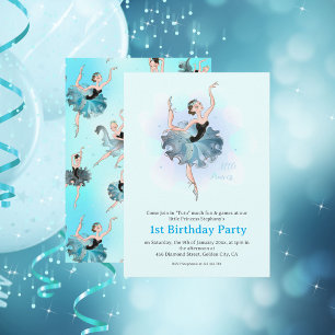 Balletprinses 1e verjaardag Pastel Illustratie Kaart