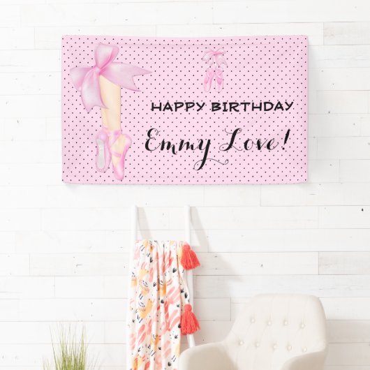 Balletschoenen Bow Pink & Black Polka Dot Spandoek (Insitu)