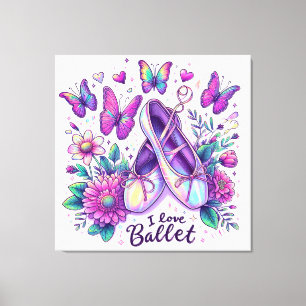 Balletschoentjes, bloemen, harten en vlinders canvas afdruk