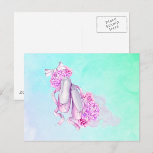 Balletschoepen en pinda's in roze Waterverven Briefkaart (Voorkant / Achterkant)