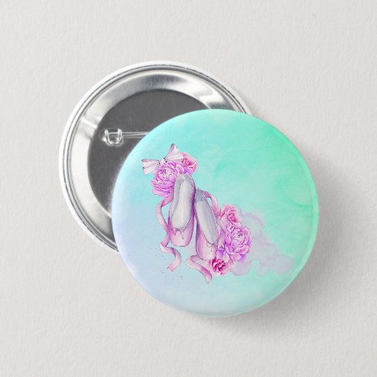 Balletschoepen en pinda's in roze Waterverven Ronde Button 5,7 Cm (Voorkant /achterkant)