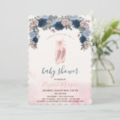 Balletschotels Roze Stripes Baby shower Kaart (Staand voorkant)