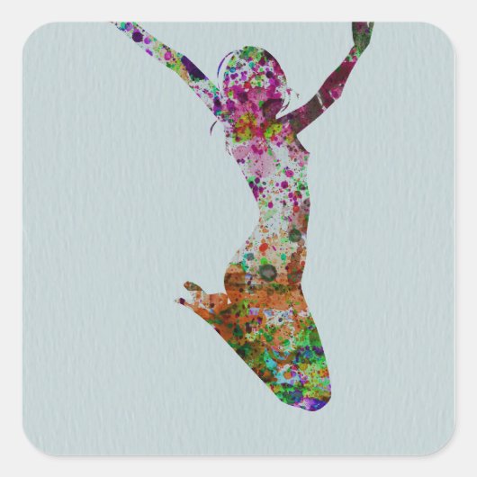 Ballette waterverf vierkante sticker (Voorkant)