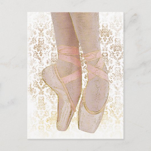 Ballettenschoenen - Roze Gold White Briefkaart (Voorkant)
