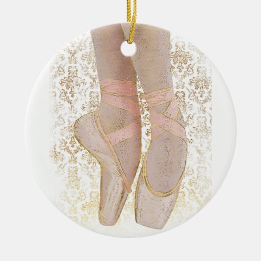 Ballettenschoenen - Roze Gold White Keramisch Ornament (Voorkant)