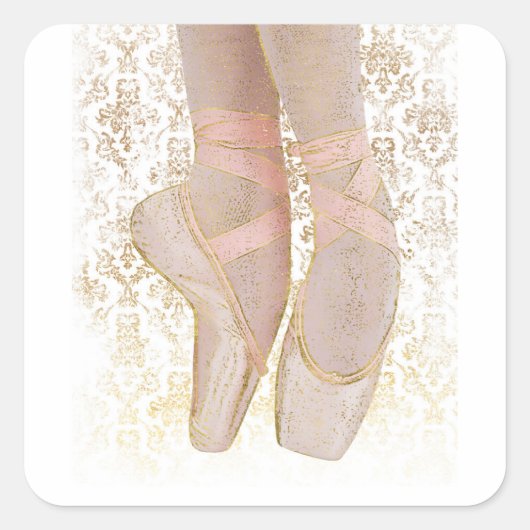 Ballettenschoenen - Roze Gold White Vierkante Sticker (Voorkant)