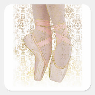 Ballettenschoenen - Roze Gold White Vierkante Sticker