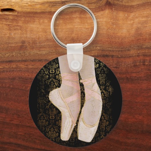 Ballettenschoenen - zwart roze goud sleutelhanger (Voorkant)
