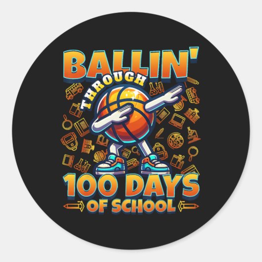 Ballin' door 100 dagen school ronde sticker (Voorkant)