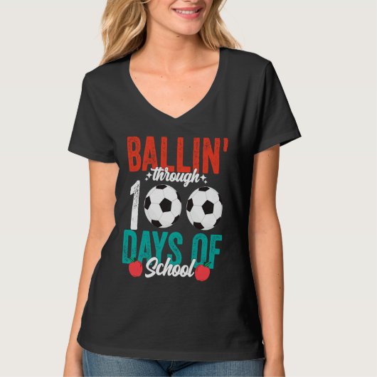 Ballin' Through 100 Days Of School  Soccer Boys Ki T-shirt (Voorkant)
