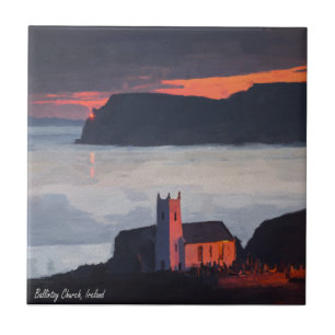 Ballintoy Church, Ierland bij zonsondergang Tegeltje