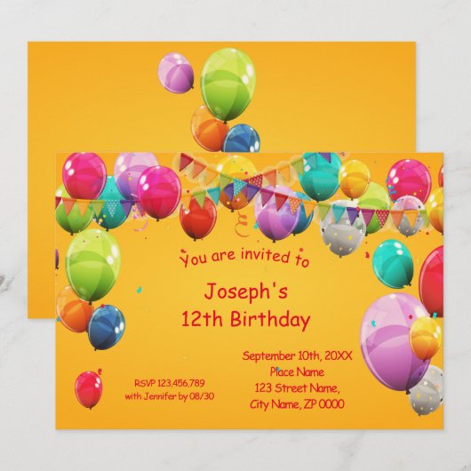 BALLOENINVITATIE OP DE TWEEDE DAG KAART (Voorkant / Achterkant)