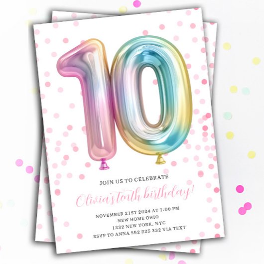 Ballon 10e Verjaardag Meisje Feestnummer Regenboog Kaart