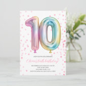 Ballon 10e Verjaardag Meisje Feestnummer Regenboog Kaart (Staand voorkant)