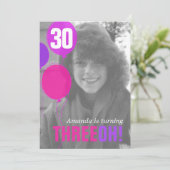 Ballon 30th THREEOH! Fotoverjaardagsuitnodiging Kaart (Staand voorkant)