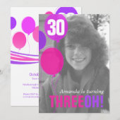 Ballon 30th THREEOH! Fotoverjaardagsuitnodiging Kaart (Voorkant / Achterkant)