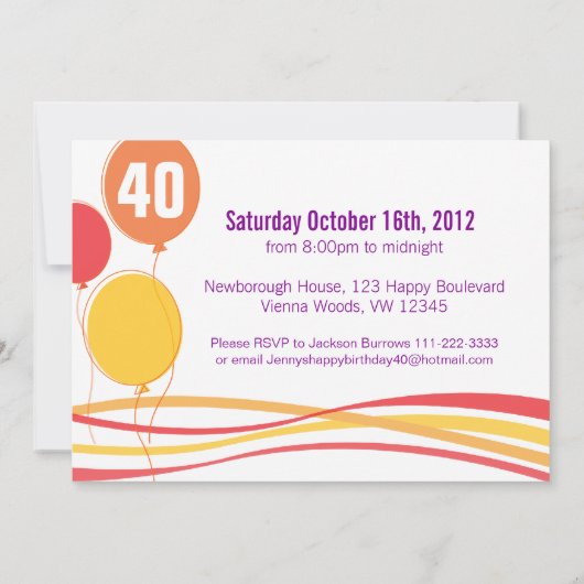 Ballon 40th FOUROH! Fotoverjaardagsuitnodiging Kaart (Achterkant)