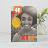 Ballon 40th FOUROH! Uitnodigingen voor fotoverjaar (Staand voorkant)
