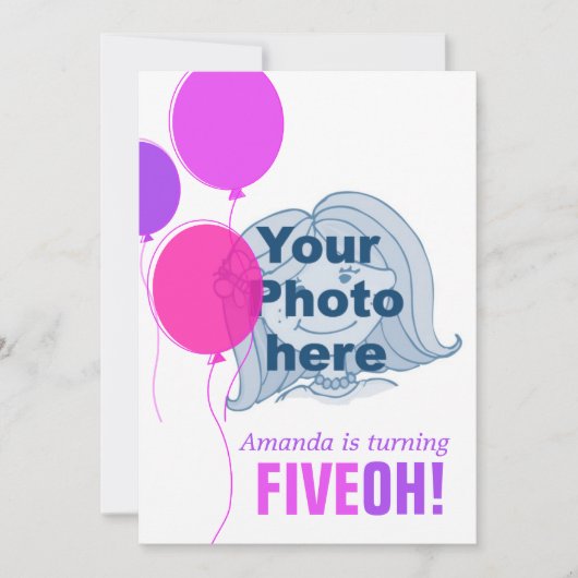 Ballon 50th FIVEOH! Fotoverjaardagsuitnodiging Kaart (Voorkant)