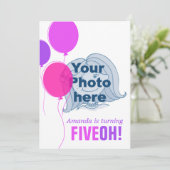 Ballon 50th FIVEOH! Fotoverjaardagsuitnodiging Kaart (Staand voorkant)
