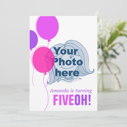 Ballon 50th FIVEOH! Fotoverjaardagsuitnodiging Kaart (Staand voorkant)