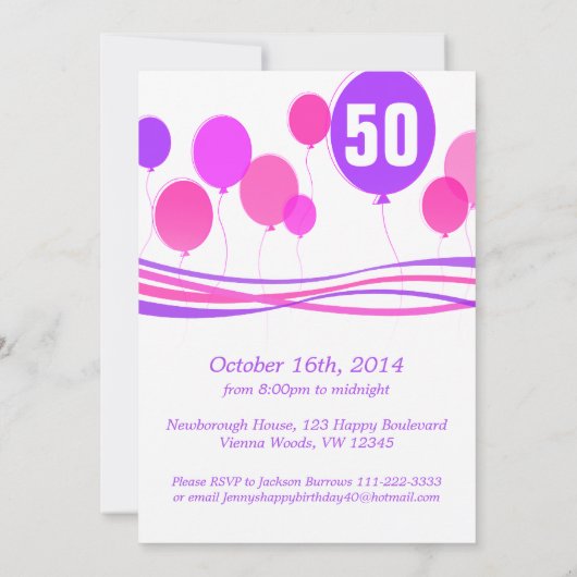 Ballon 50th FIVEOH! Fotoverjaardagsuitnodiging Kaart (Achterkant)