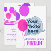 Ballon 50th FIVEOH! Fotoverjaardagsuitnodiging Kaart (Voorkant / Achterkant)