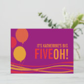 Ballon 50th FIVEOH! Fotoverjaardagsuitnodiging Kaart (Staand voorkant)