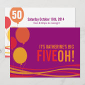 Ballon 50th FIVEOH! Fotoverjaardagsuitnodiging Kaart (Voorkant / Achterkant)