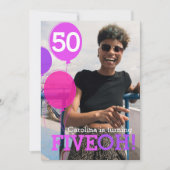 Ballon 50th FIVEOH! Fotoverjaardagsuitnodiging Kaart (Voorkant)