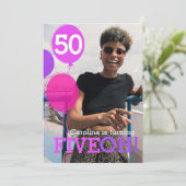 Ballon 50th FIVEOH! Fotoverjaardagsuitnodiging Kaart (Staand voorkant)