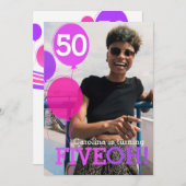 Ballon 50th FIVEOH! Fotoverjaardagsuitnodiging Kaart (Voorkant / Achterkant)