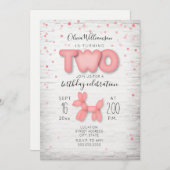 Ballon Animal Brick Confetti Pink 2e verjaardag Kaart (Voorkant / Achterkant)